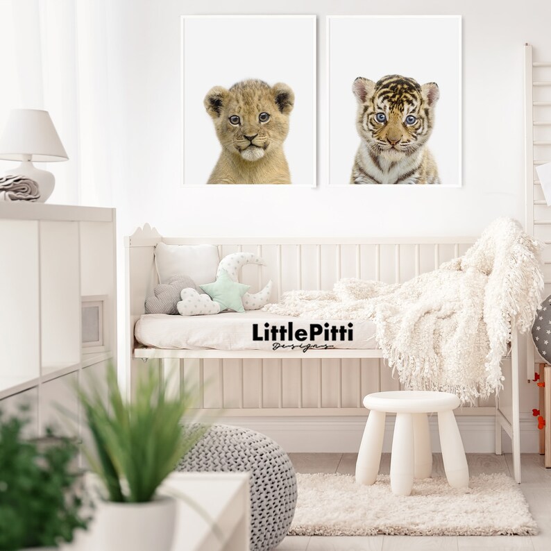 Lion cub print baby wall art safari animal prints baby lion Etsy