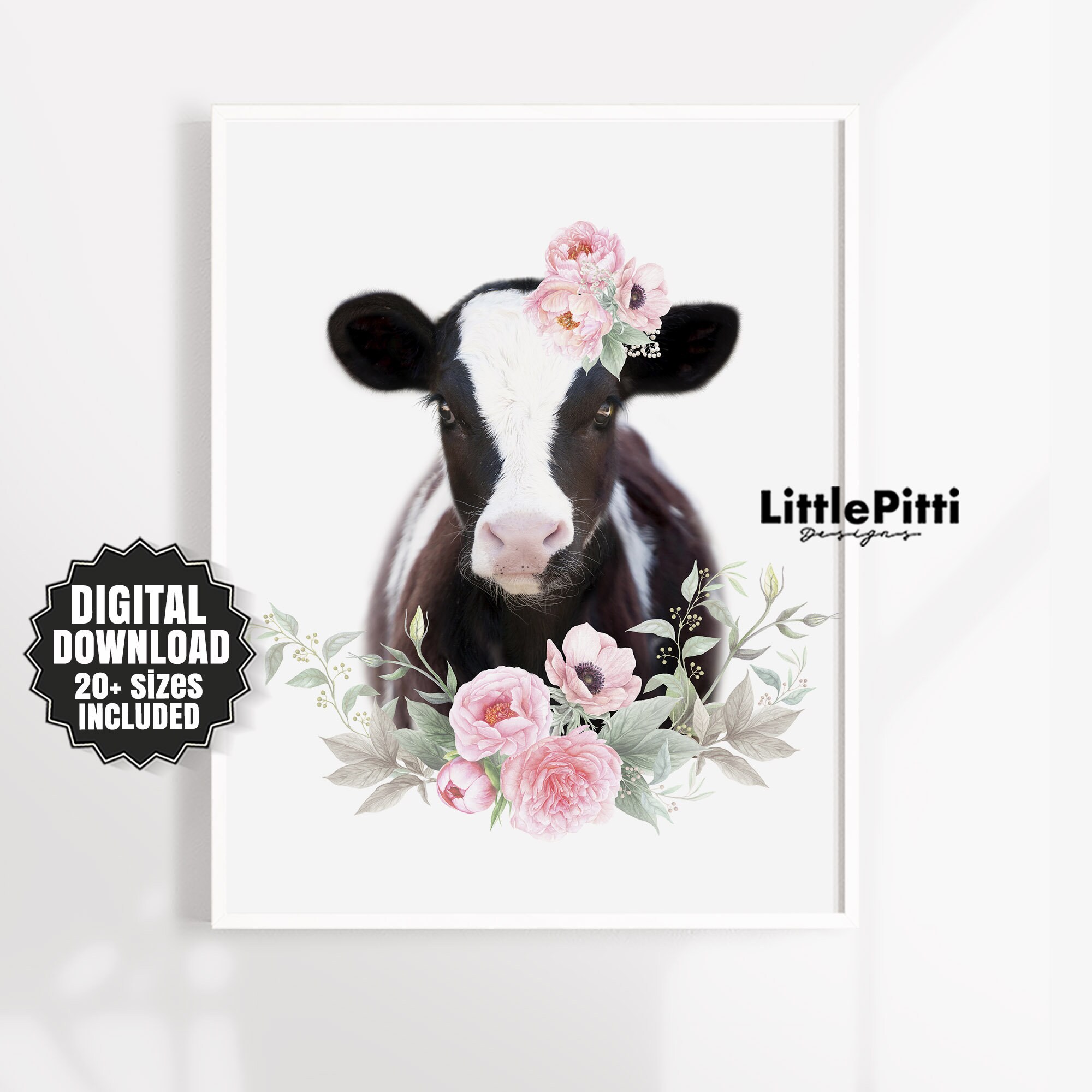 Calf Print Farm Animal Wall Art Animal with Flower Crown Etsy