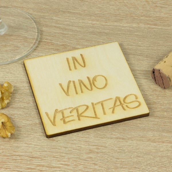 In Vino Veritas Coaster SET of 6, Wine lover gift, Laser cut, Tea lover, For coffee lover, Grilling gift, Wooden Anniversary gift