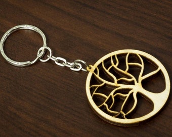 Tree of life wooden keychain, Natural Christmas gift,