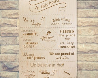 Engraved Family Rules Sign, Wooden Family Values Wall Decor, Wood Home Rules, House Rules, In This House wall art,