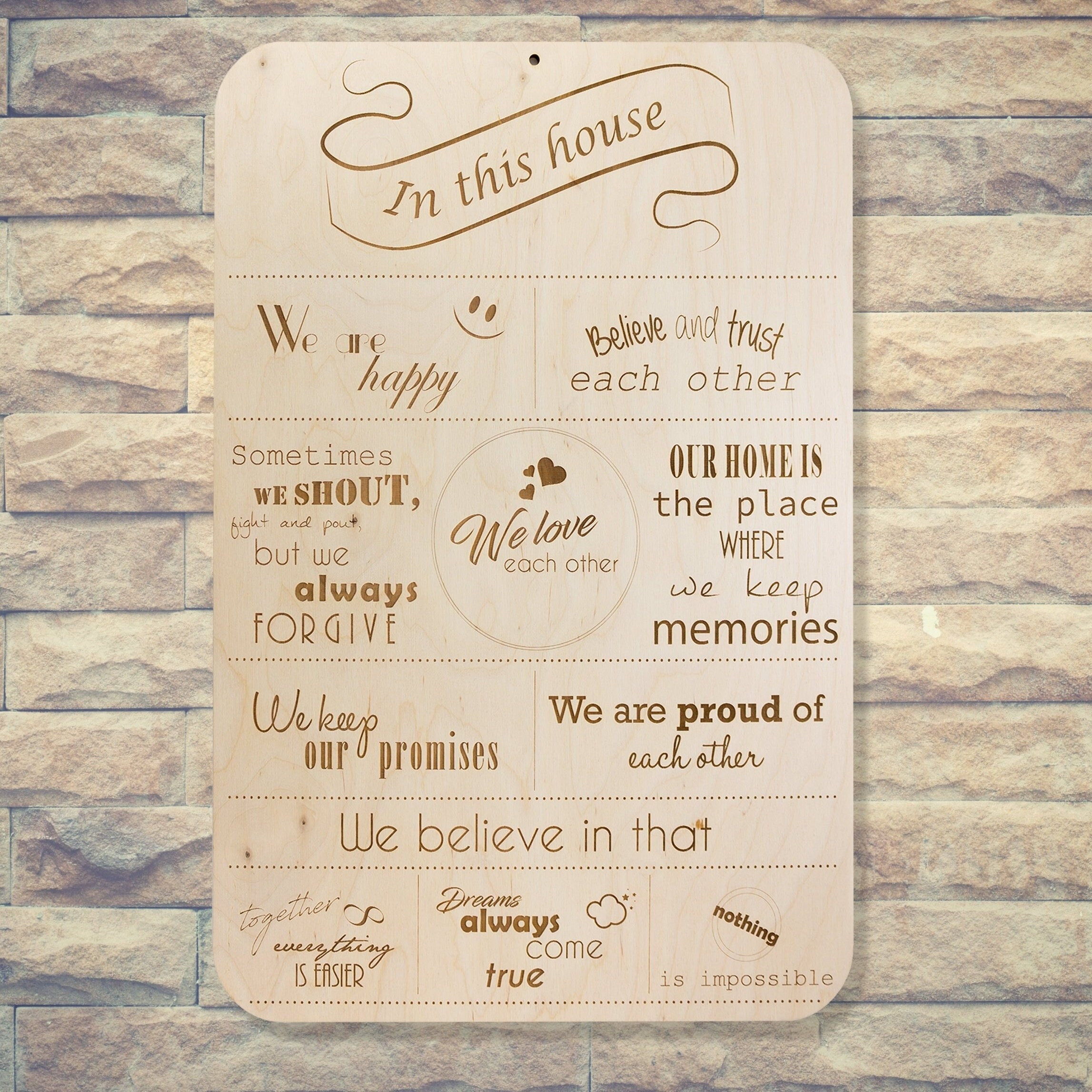 Engraved Family Rules Sign Wooden Family Values Wall Decor Etsy