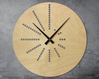 Minimal wooden wall clock, Modern Loft clock, Unique clock, Contemporary wood clock, Laser cut clock