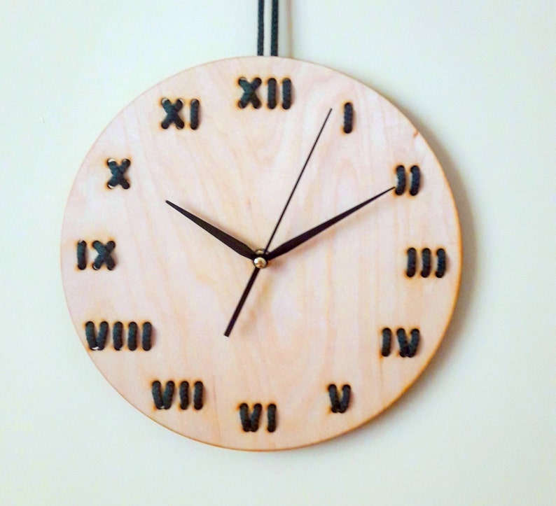 Minimal Designer Wall Clock String Art Wood Clock Roman Etsy