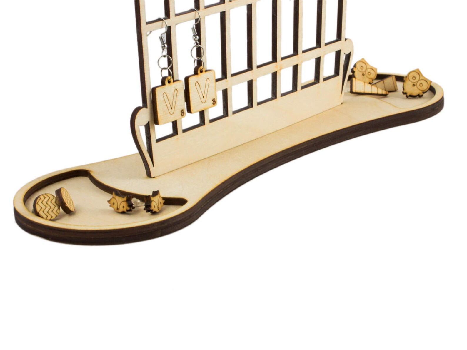 Bird Cage Earring Holder Wood Jewelry Organizer Engraved Etsy