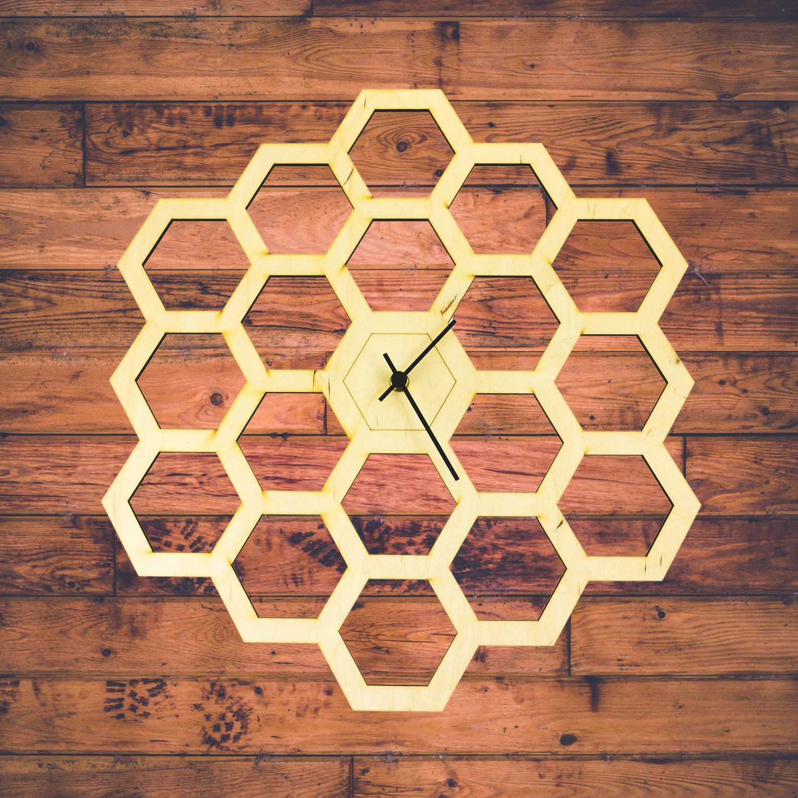 GIANT Clock Hexagon Wooden Wall Clock Geometric Etsy UK