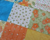100 Organic Cotton Handmade Patchwork Mini Baby Quilt with Embossed Minky Back 31 quot x 22 quot Oranges, Yellows, Blues