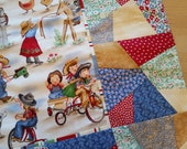 100 Organic Cotton Handmade Baby Quilt with Stripe Flannel Back 32 quot x 44 quot Cute Vintage Cowgirl Cowboy Print and Patchwork Border