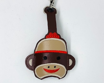 Sock Monkey Hand Sanitizer Holder key chain/bag tag