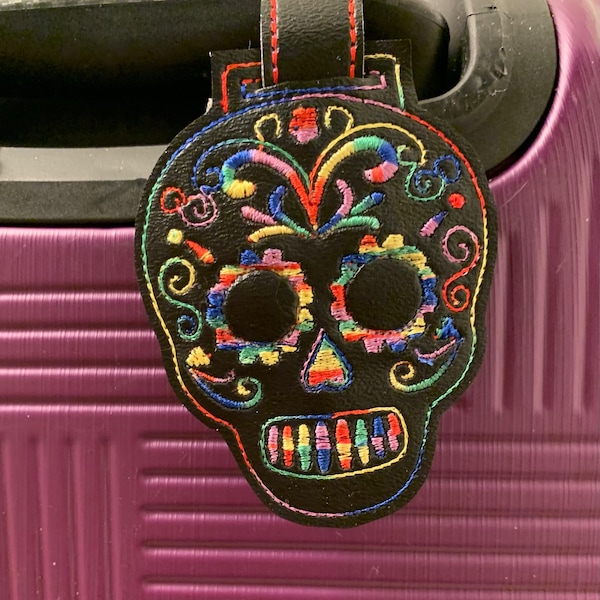 Sugar Skull Luggage Tag with strap and identification pocket