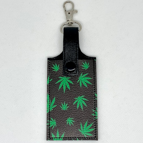 Pepper Spray Holder key chain/bag tag (Pot Leaf faux leather pocket)