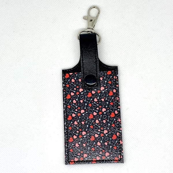 Pepper Spray Holder key chain/bag tag (hearts and arrows faux leather pocket)