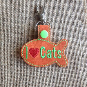 I LOVE CATS key chain, bag tag with lobster clasp