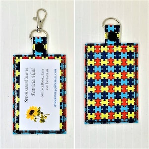 Autism Puzzle Faux Leather ID Badge Holder (Vertical)