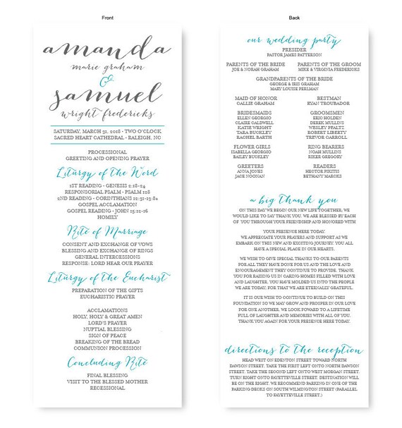 Posh Script Two Sided Wedding Program Set Of 10 Aa8115 Etsy