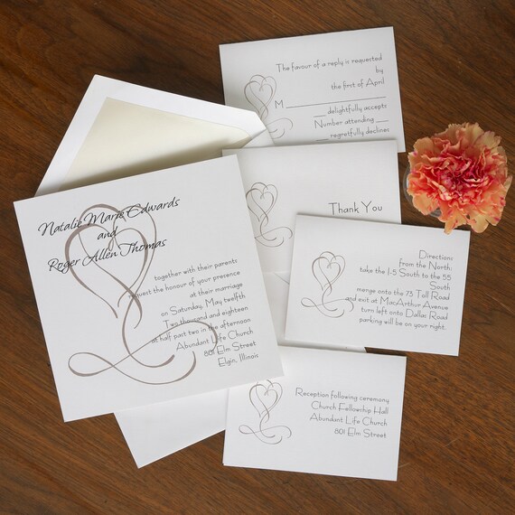 Double Hearts Wedding Invitation Suite Wedding Rsvp Cards Etsy