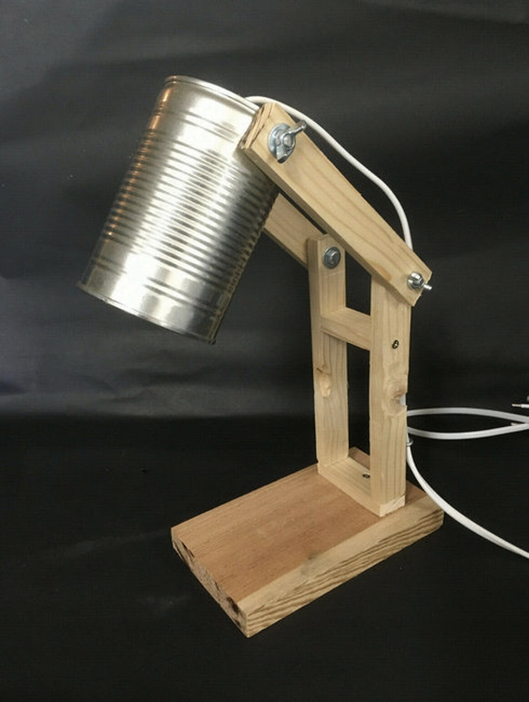 Wooden Table Desk Lamp Bedside Lamp With Tin Can Upcycle Lamp Etsy