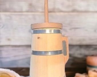 Wooden Plunger Butter Churn Handmade 3 Liter 0.8 Gallon Natural Wood Dash Churn