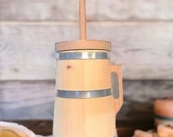 Baratte à beurre à piston en bois faite à la main 2 litres 2,1 qt Baratte à tableau de bord en bois naturel