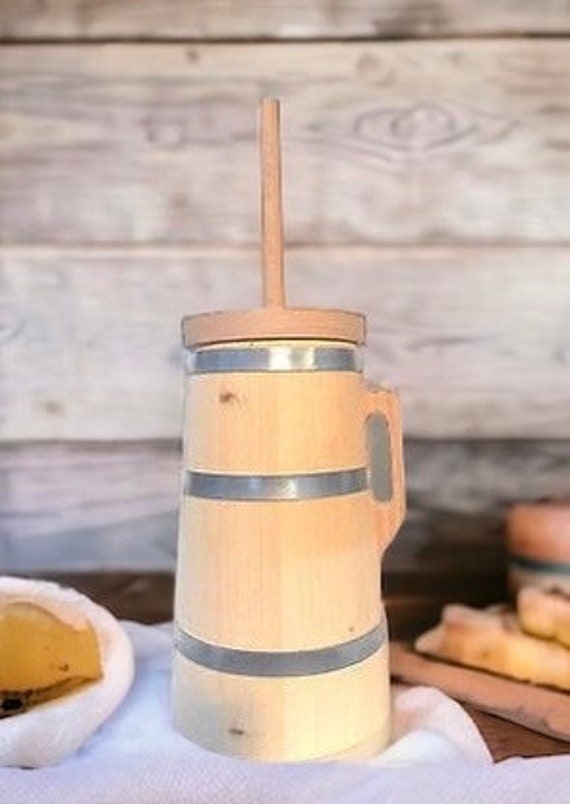 Wooden Plunger Butter Churn Handmade 2 Liters 2.1 Qt Natural Wood