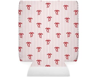 Funda enfriadora de latas "Pregúntame sobre mi Jesús" / Funda para bebidas con temática religiosa / Funda para latas cristiana Coquette Pink Bows