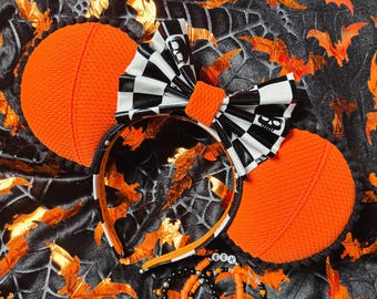 Återvunna Halloween Mimmiöron, orange och svart rutig rosett