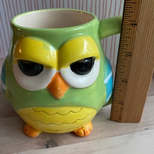 Owl ceramic coffee mug. Whimsical owl Stands 4.5” tall. Uses: coffee mug, kitchen decor planter, and pencil holder!!