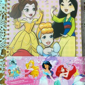 Disney princess notebook and folder set with sturdy bronze color spiral edge notebook