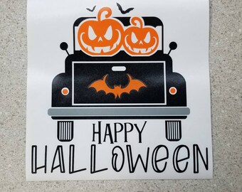 Happy Halloween Truck Decal, Halloween Truck Decal, Fall Decal, Pumpkin Vinyl Decal, Bat Decal, Halloween Sticker, Halloween Decor