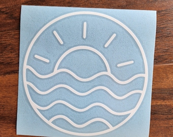 Ocean Sun Wave Vinyl Decal Sticker, Beach Waves Decal, Car Decal, Vinyl Decal, Ocean Sun Vinyl Decal, Surfing Decal, Laptop Decal