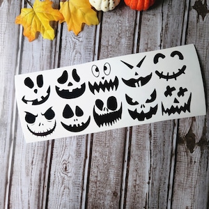 Fall Halloween Pumpkin Face Vinyl Decal Stickers, Set of 10 Jack O Lantern Faces Window Tumbler Laptop Sticker