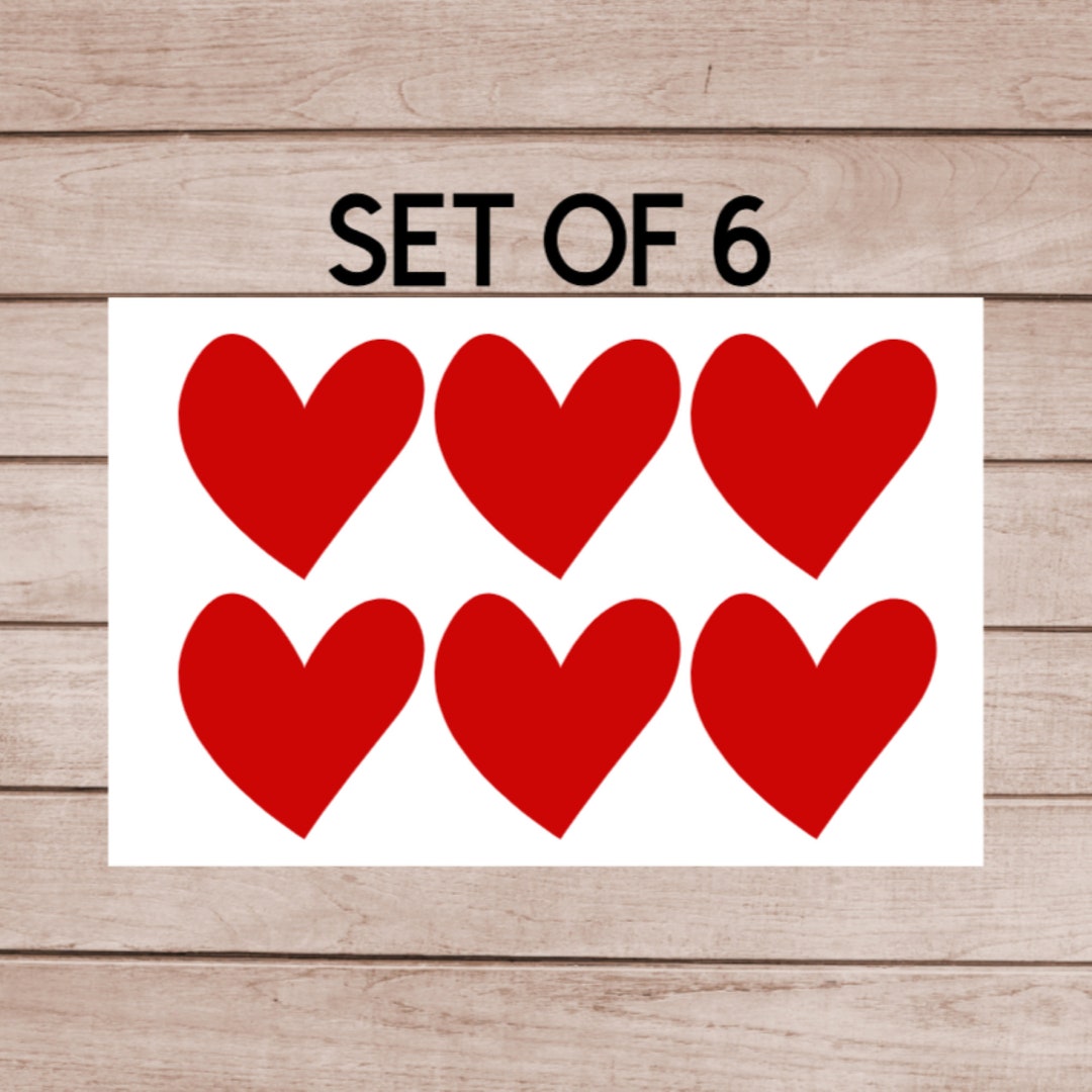 Heart Vinyl Decals, Set of 6 Heart Decals, Valentine Decal, Car Decal
