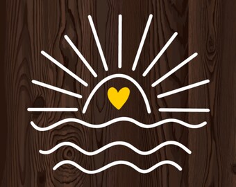 Ocean Sun Vinyl Decal Sticker, Beach Waves Decal, Car Decal, Vinyl Decal, Ocean Sun Vinyl Decal, Surfing Decal, Laptop Decal