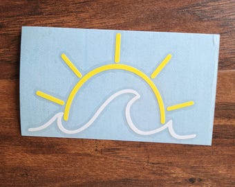 Ocean Sun Decal, Beach Waves Decal, Car Decal, Vinyl Decal, Ocean Sun Vinyl Decal, Surfing Decal, Laptop Decal