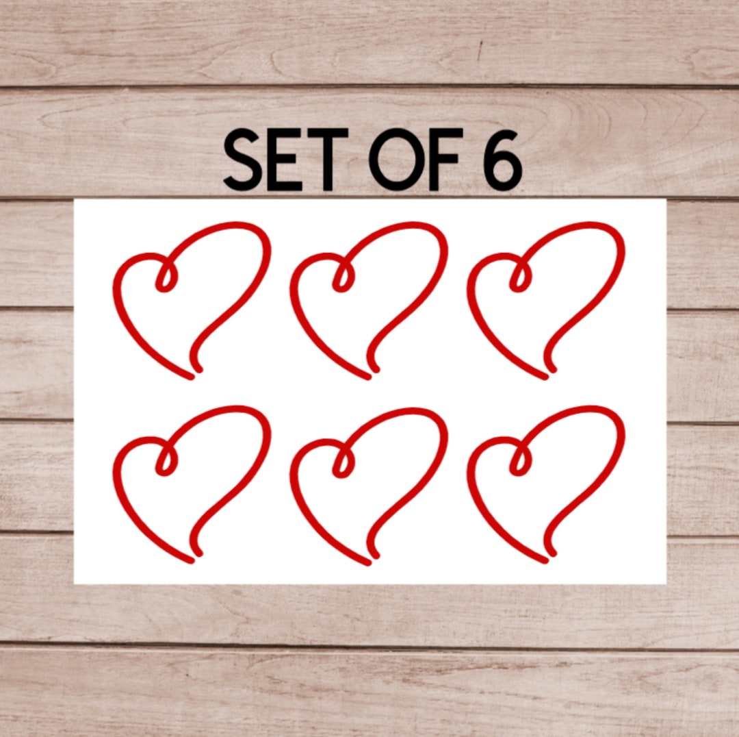 Valentines Day Heart Vinyl Decal Stickers, Set of 6 Heart Decals ...