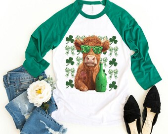 St. Patricks Day - Highland Cow - Bow - Shamrock .PNG - Design only no physical product