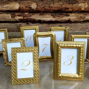 Sets of 3, Gold Framed Table Numbers, Wedding Centerpiece, Gold Table Numbers, Framed Table Numbers, Gold Frames, Wedding Table Decor