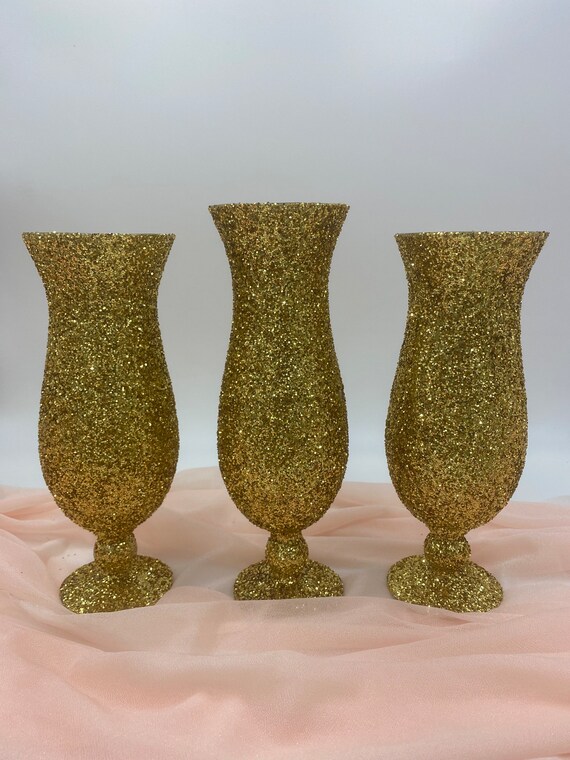 Gold Glitter Wedding Centerpiece Vases, Set of 3