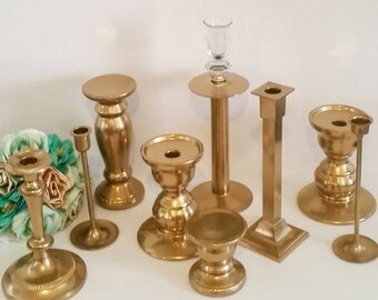 Set of 9, Gold Candlestick holders, Candle Holders, Centerpiece decor, Wedding Decorations, Table Centerpiece Decor, Gold Candle Holders