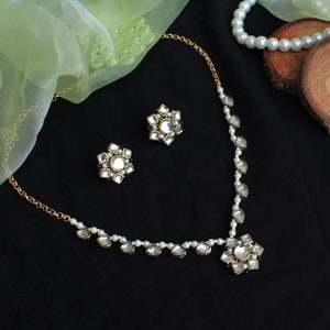Handmade Kundan Blossom Necklace Set With Matching Earrings Indian Kundan Jewelry Punjabi Weddings Lightweight Necklace