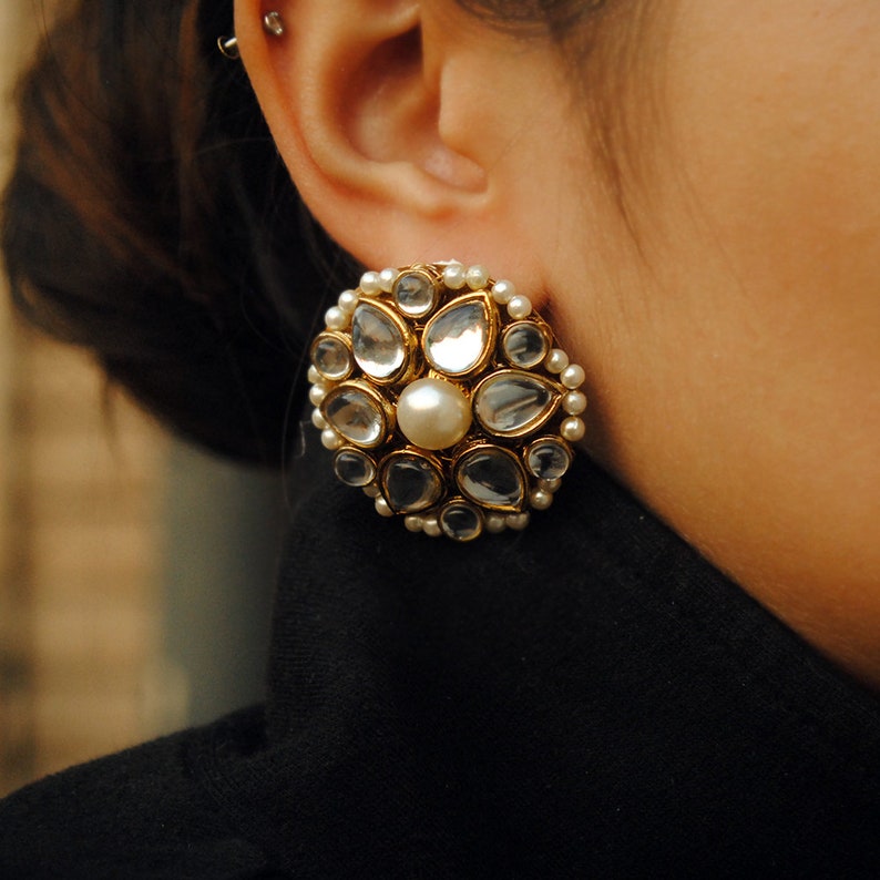 Kundan Flower Stud Traditional Indian Stud Earrings Handmade Etsy