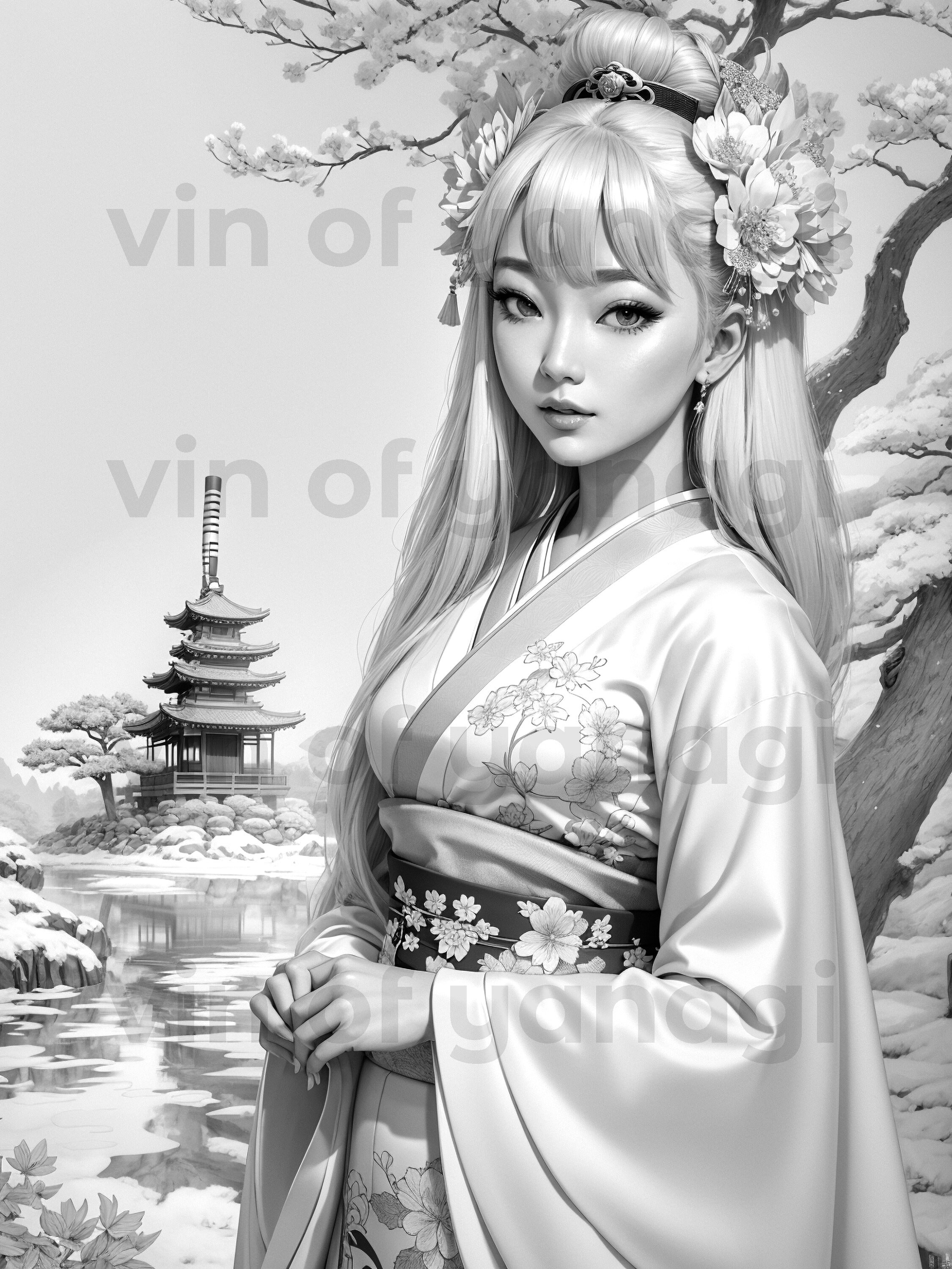 Japanese Girls Coloring Pages - Etsy