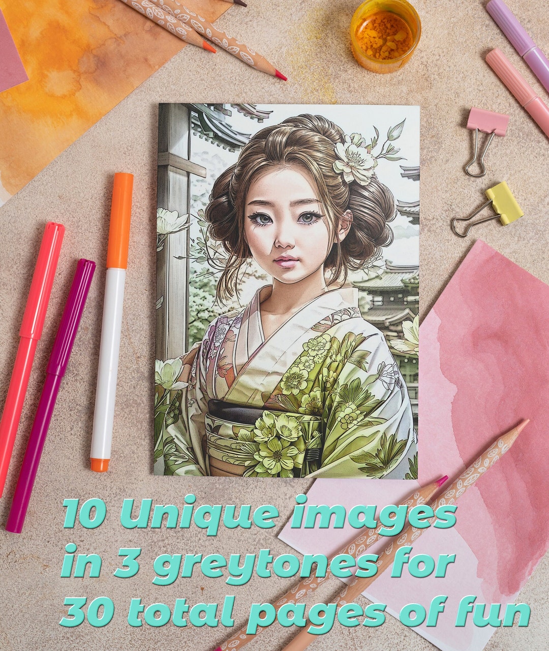 10 Adult Coloring Pages Digital Download. 30 Total Images. Japanese ...