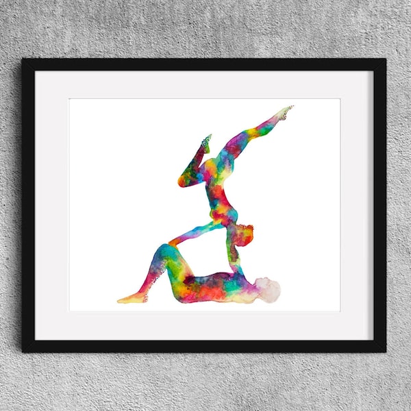 The balance - Acroyoga - Fine Art  Print watercolor painting - Yoga gift - Acro yoga art - Acro yoga present - yoga couple gift