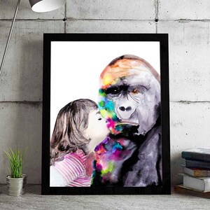 Teach them love - Animals Watercolor Art print/painting - Nursery gift! Gorilla art gift - Gorilla watercolor painting - kids animal gift