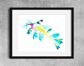 Wunderschöner Mischling - Seepferdchen Aquarell - Seedrachenmalerei - Seepferdchenkunst