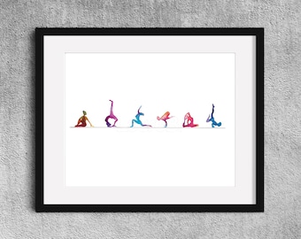 The alignment - Fine Art  Print yoga watercolor painting - Yoga gift