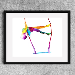 The serene trapeze - Trapeze circus art - Fine Art  Print watercolor painting - Trapeze artist gift - Circus gift
