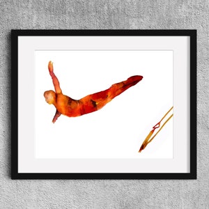 The layout - Trapeze circus art - Fine Art  Print watercolor painting - Trapeze artist gift - Circus gift - Male trapeze artist gift