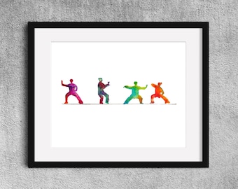 Stillness - Tai Chi Watercolor Art Print - Colorful Martial Arts (Digital Download)